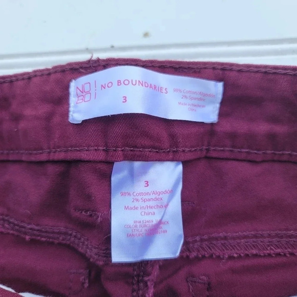 No BOUNDARIES Low Rise Stretch Skinny Fit Jeans Junior Pant Red Burgundy Sz 3 - Picture 8 of 9